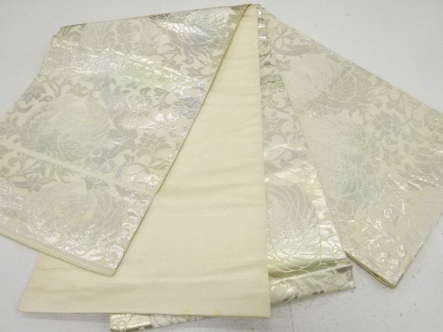  アンティーク　服部織物製　鳳凰に花更紗模様織り出し袋帯（材料）